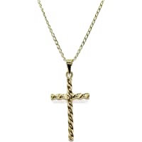 Never Say Never Cruz de Oro Amarillo de 18K Tubo Redondo ilusión enroscado con Cadena Bilbao Maciza de Oro Amarillo de…
